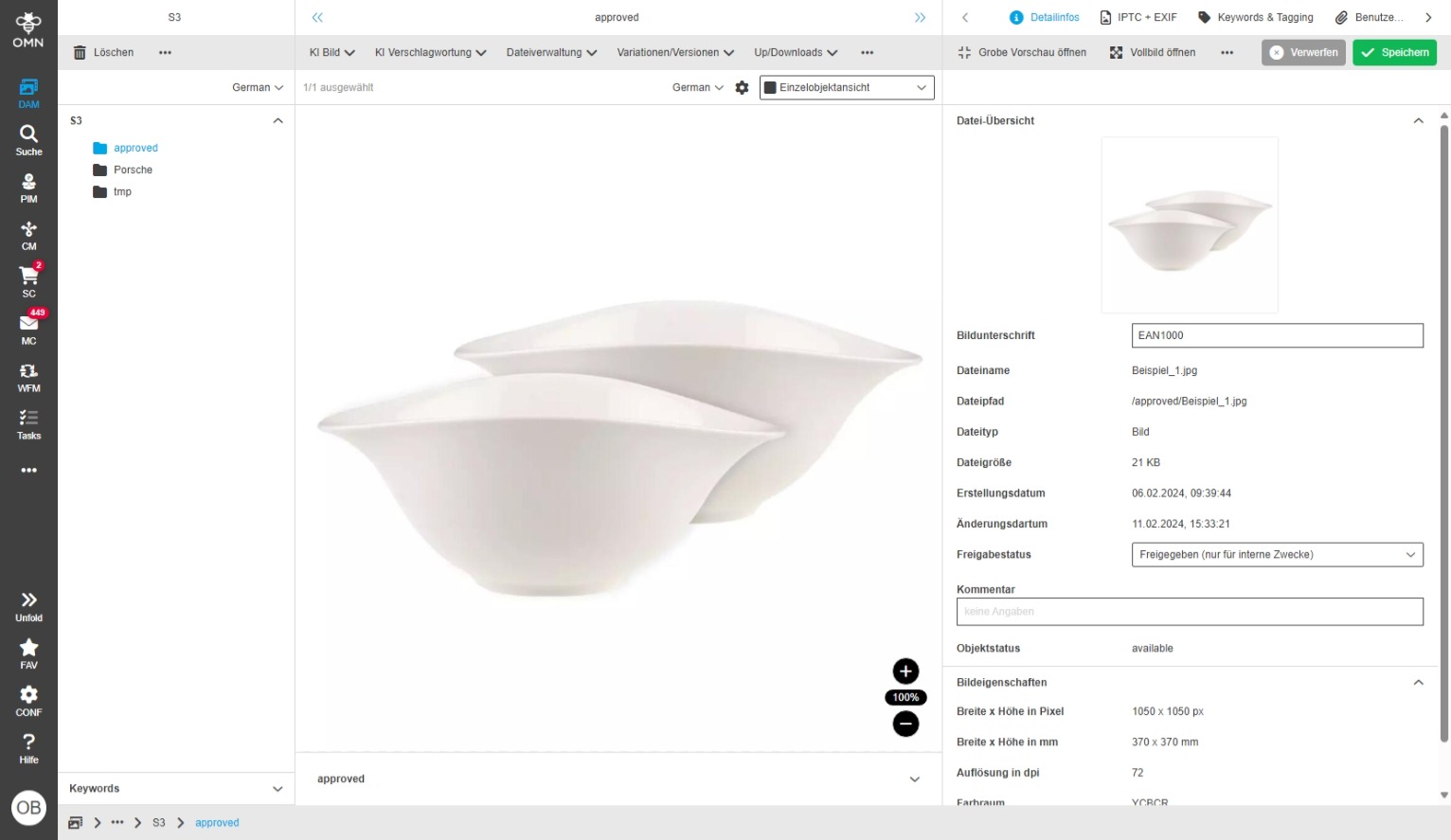 Anzeige von Dateien auf S3 Storage in OMN