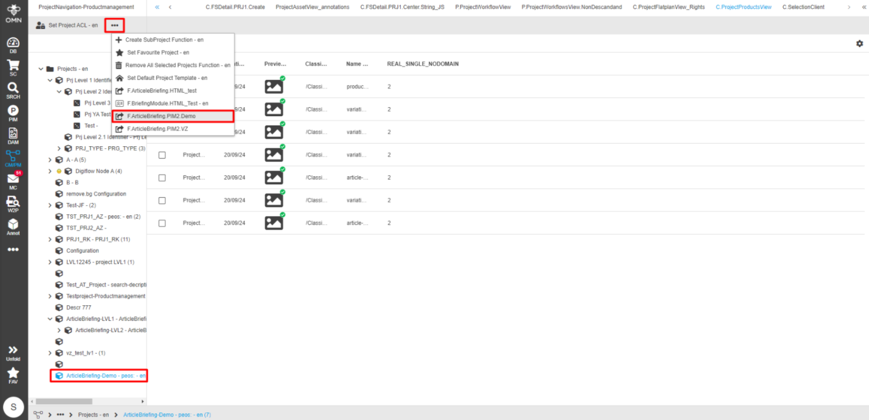 Article Briefing aus der Right View der Projekt Navigation öffnen