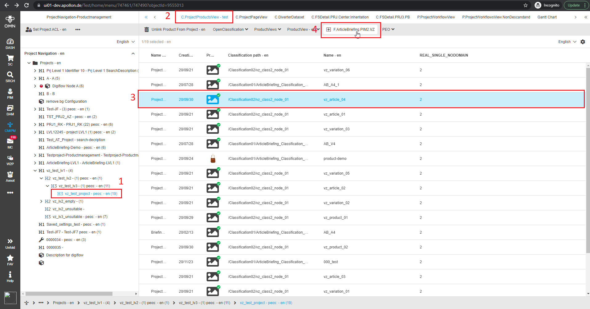 Article Briefing aus der Projekt Navigation öffnen