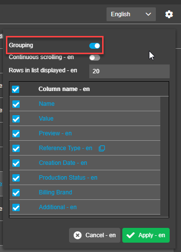 Asset Slots View - Statusbar Einstellungen