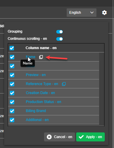 Asset Slots View - Statusbar Einstellungen