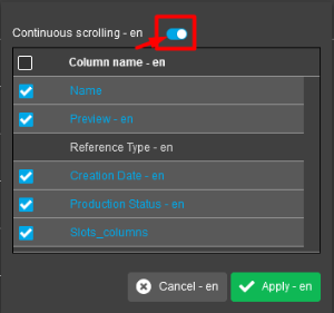 Asset Slots View - Fortlaufendes Scrollen Toggle