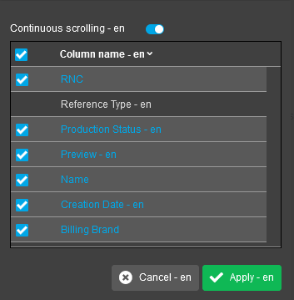 Asset Slots View - Standard Selektion aller Spalten
