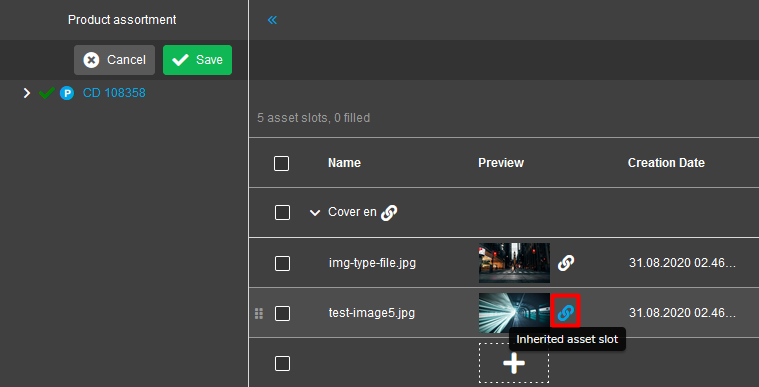 Asset Slots View - Verknüpft Icon