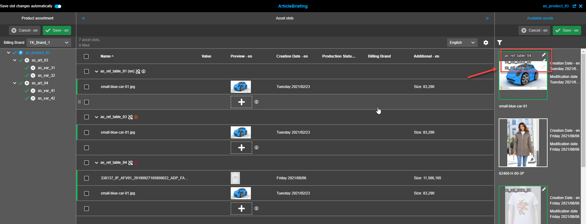 Verfügbare Assets - Bilddetails Tooltip