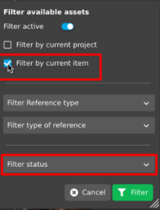 Verfügbare Assets - Filter Status