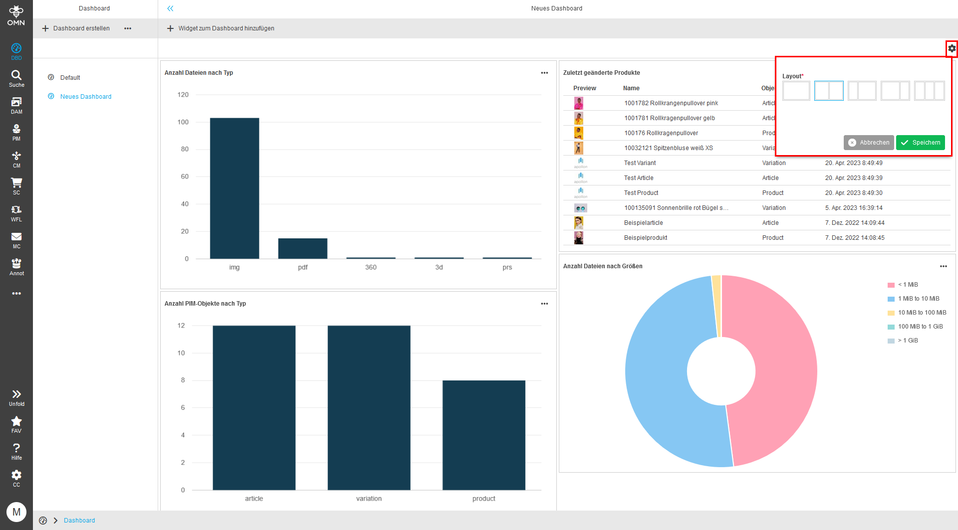 Change dashboard layout