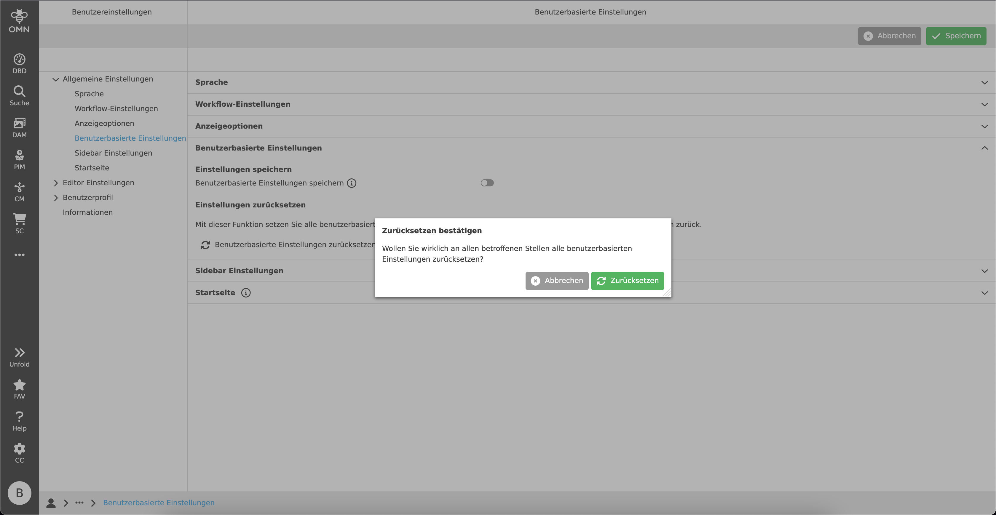 Einstellungen zurücksetzen