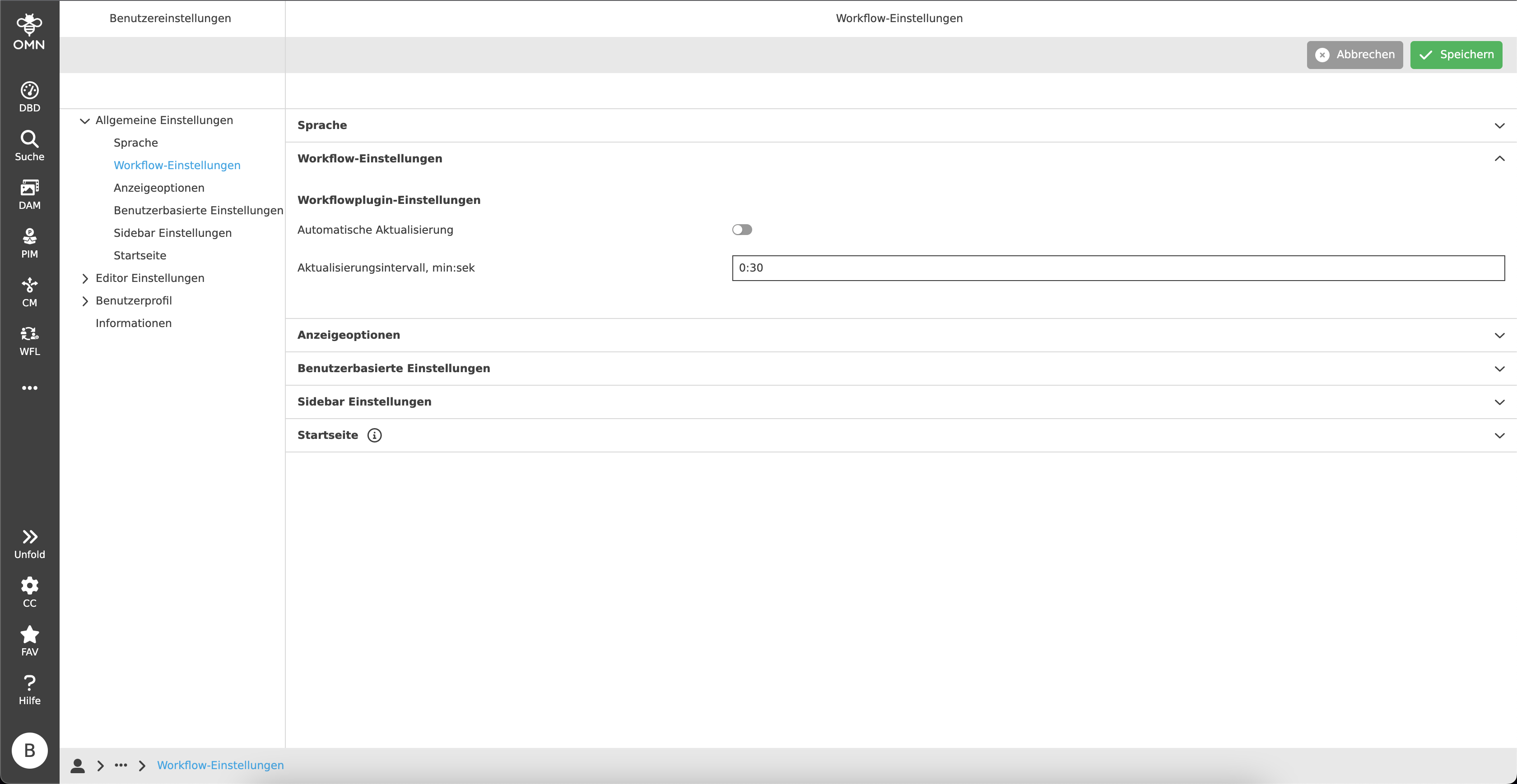 Workflow Einstellungen