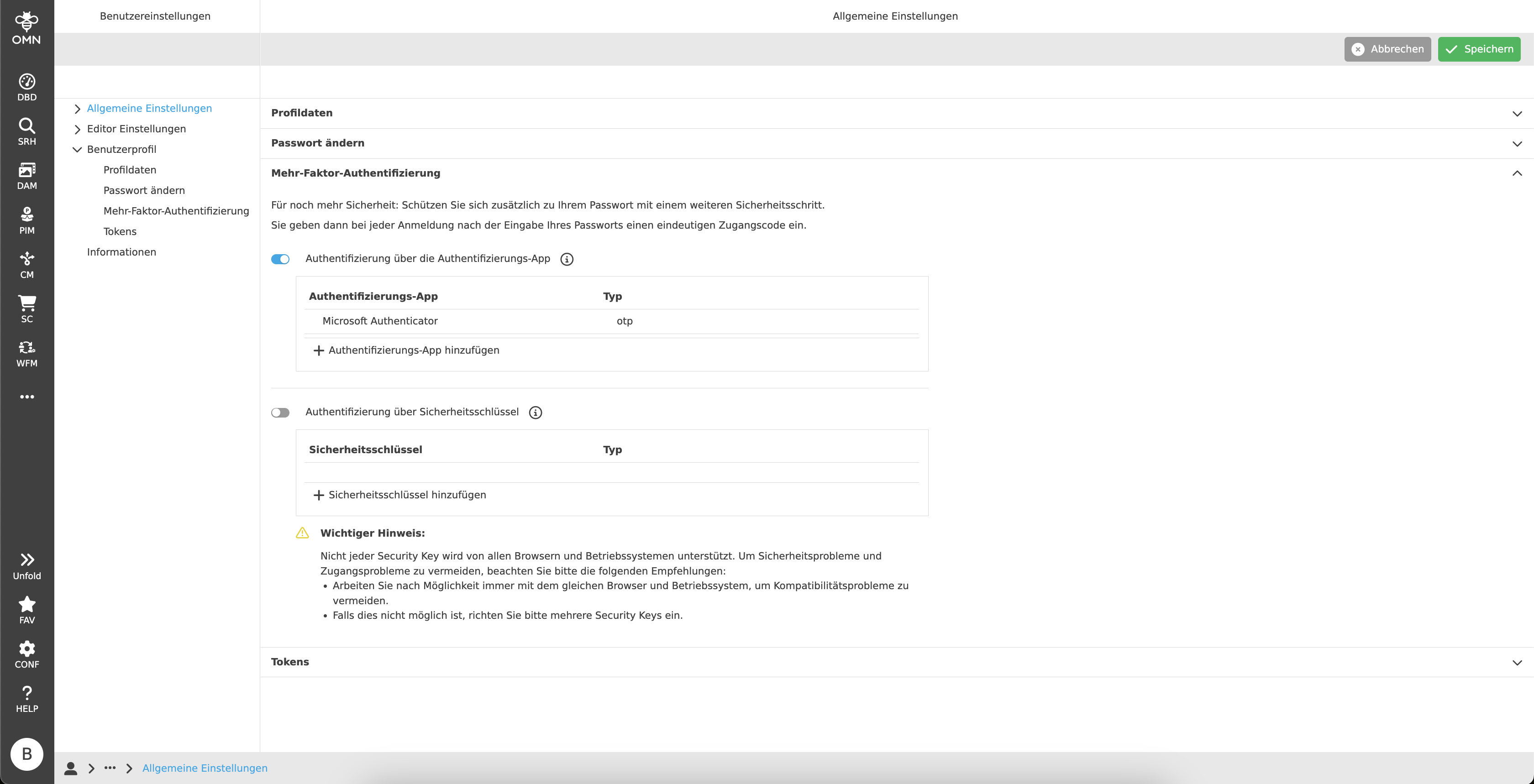 user settings mfa auth