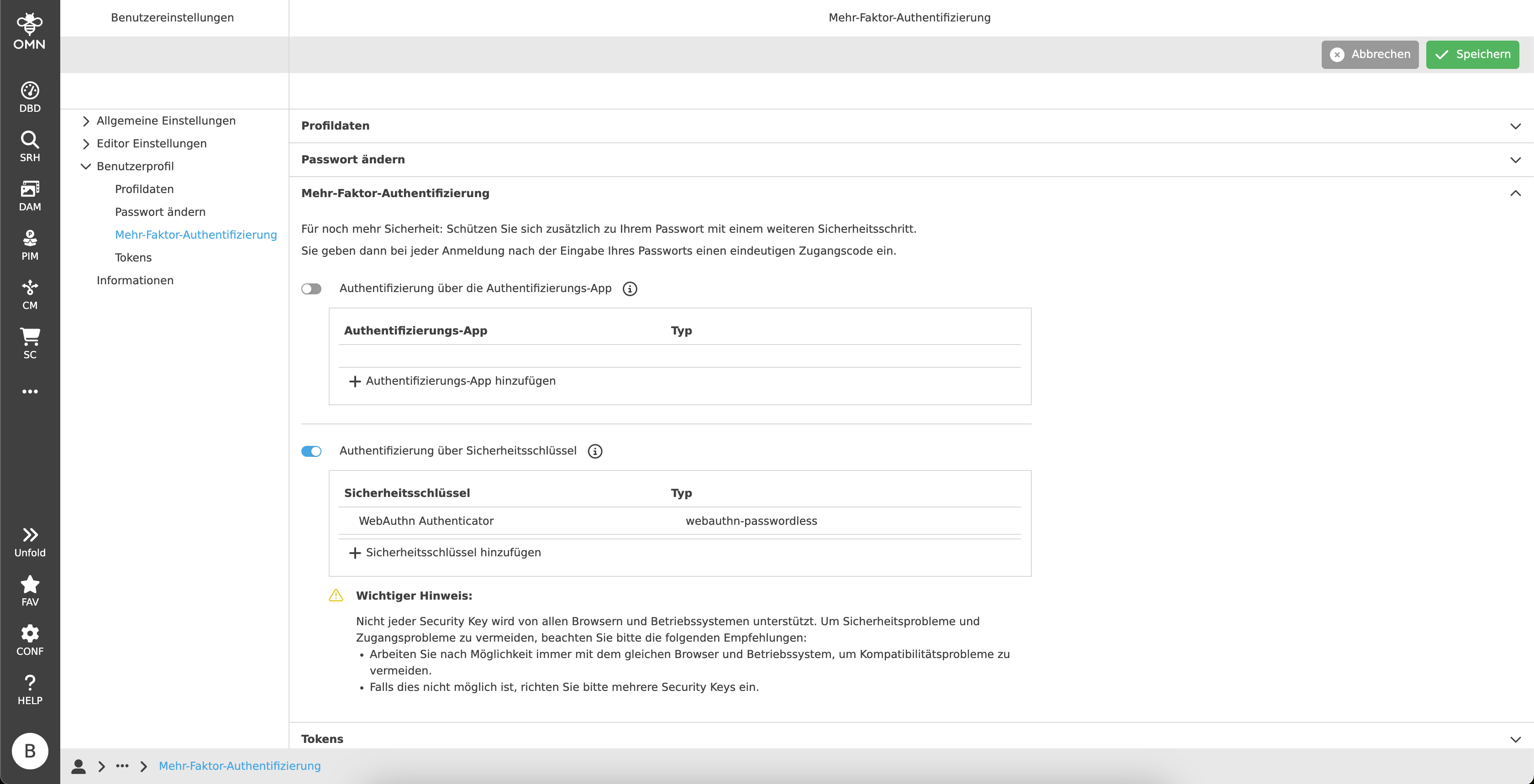 user settings mfa key