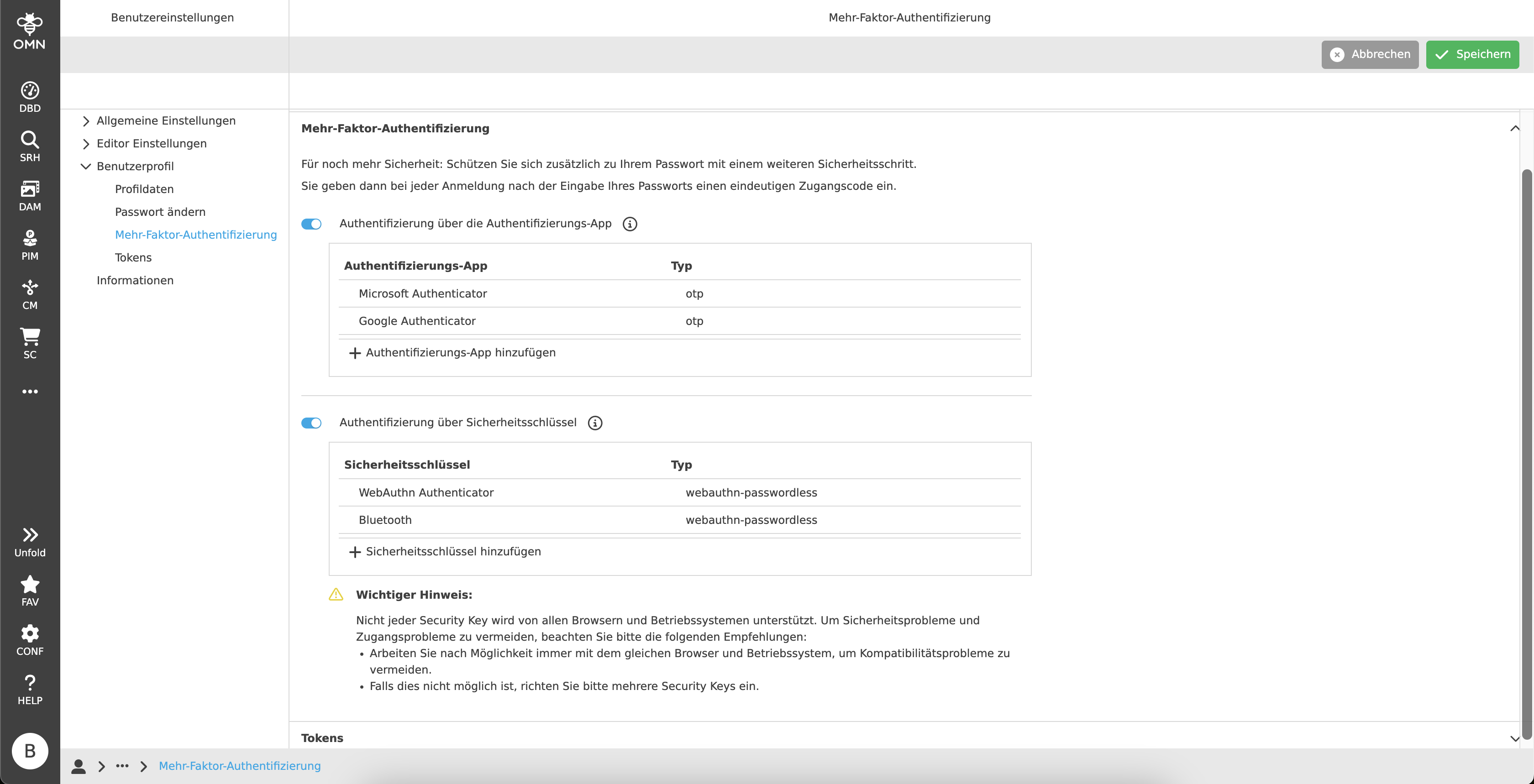 user settings mfa multi