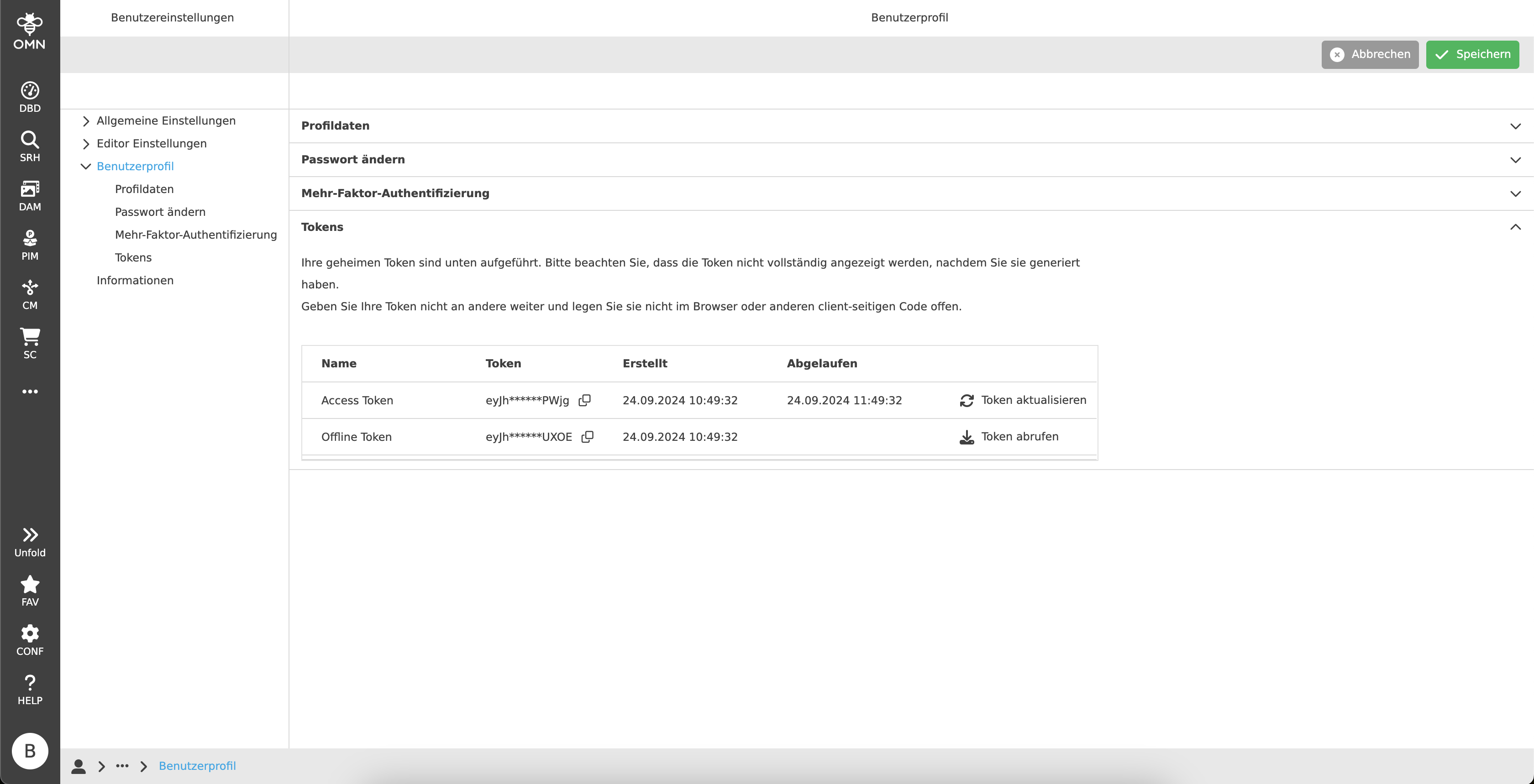user settings offline token2