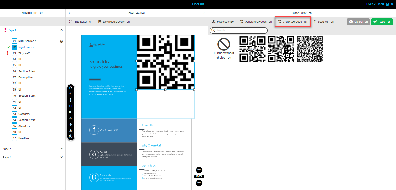 DocEdit Check QRCode button