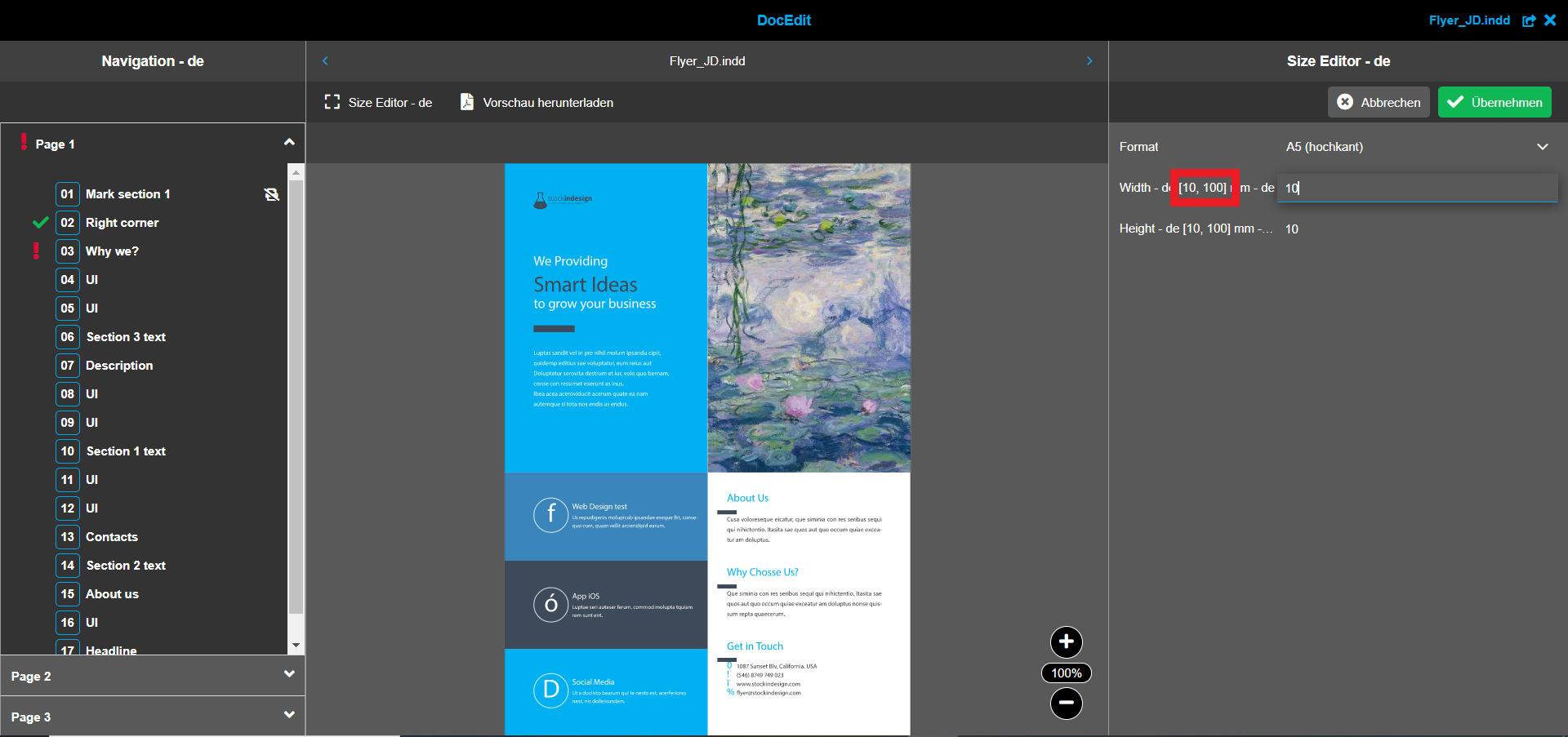 DocEdit size editor limitations manual input