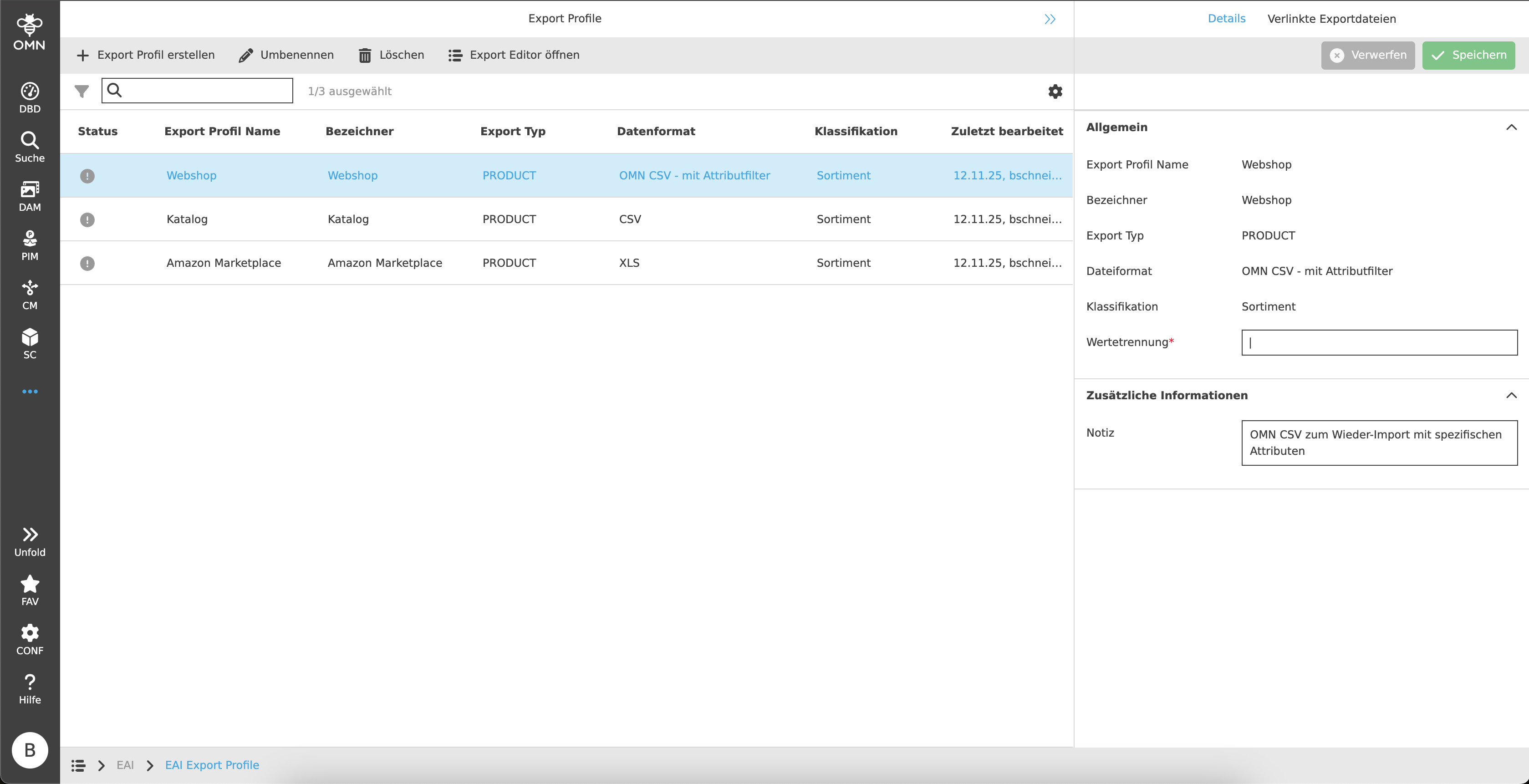 export profile complete
