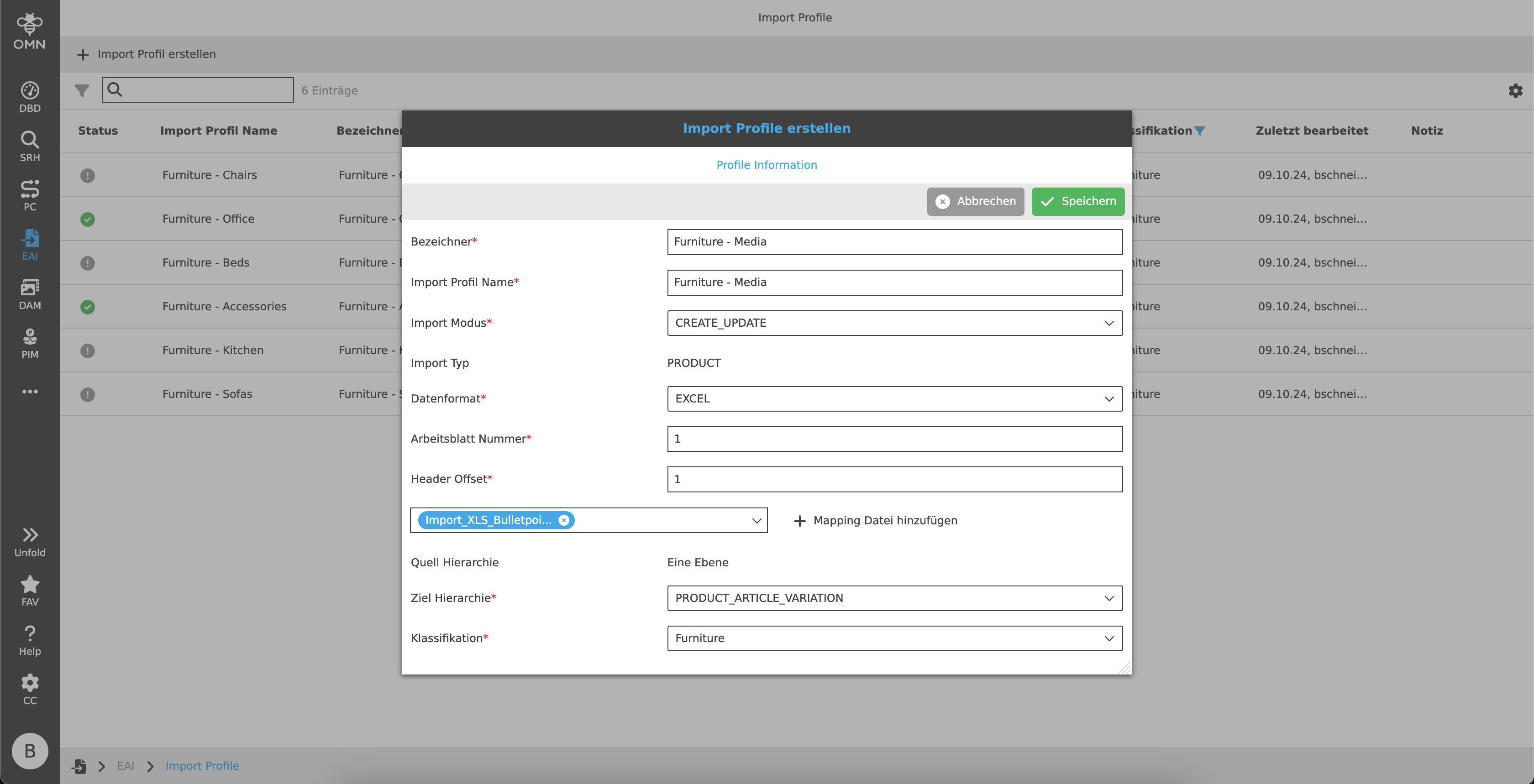 create import profile