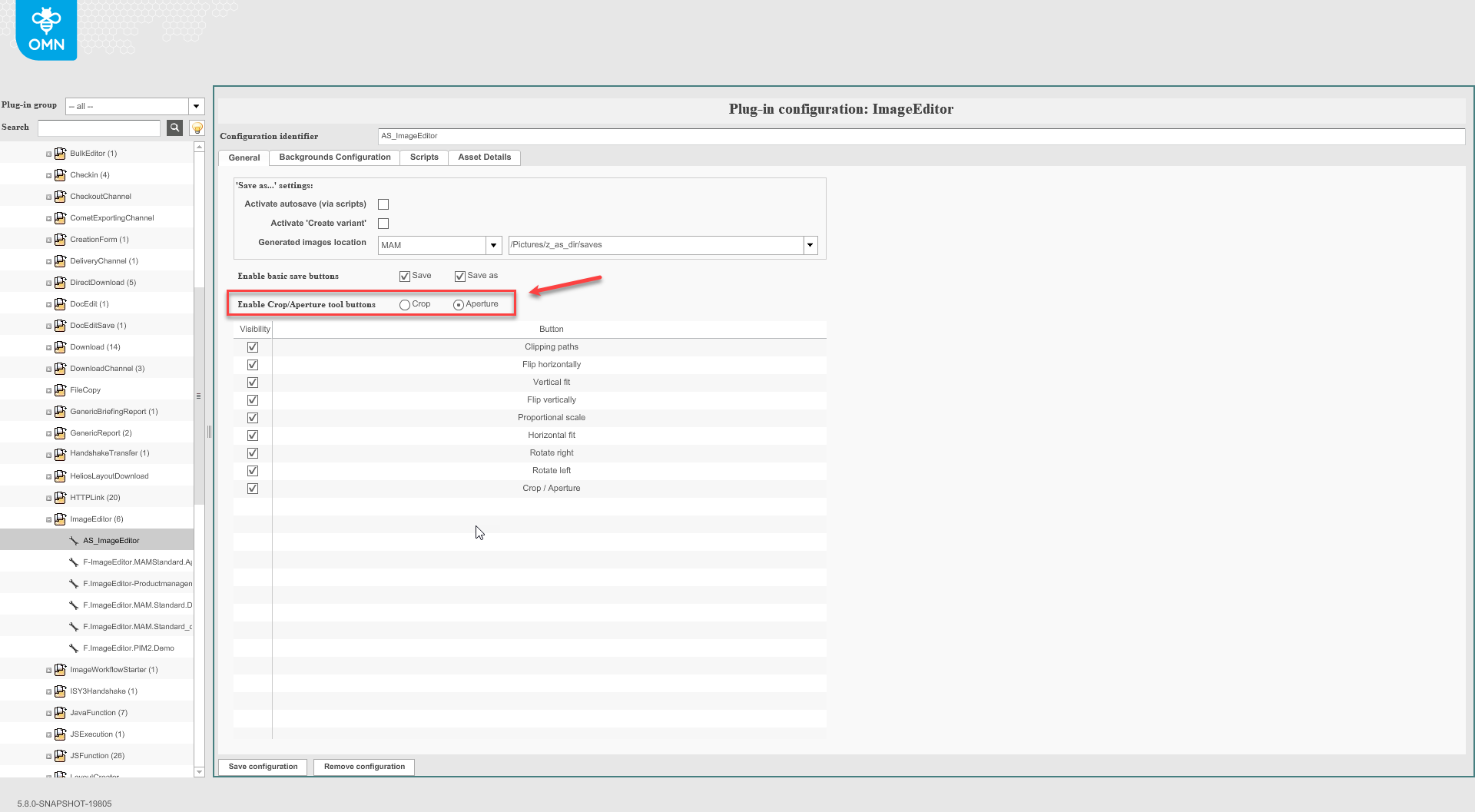Aperture/Crop configuration