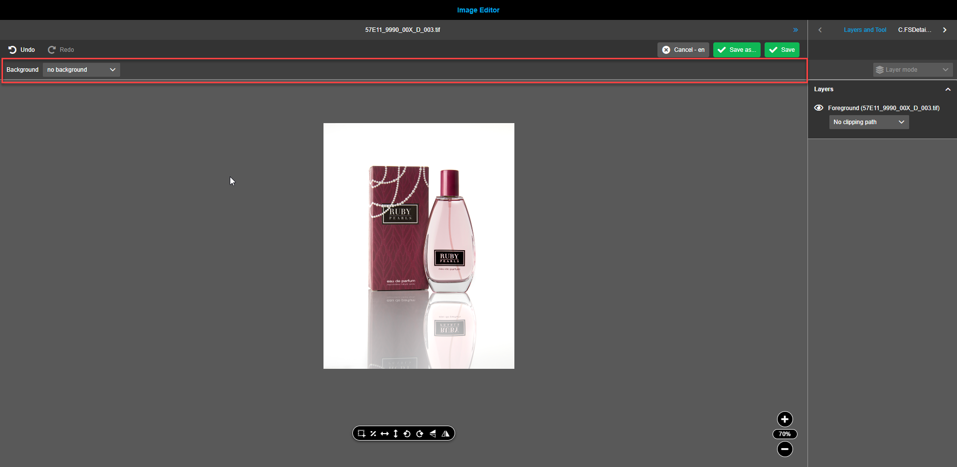 Image editor central view statusbar