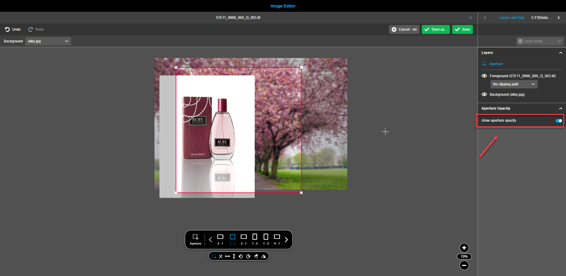 Aperture tool - opacity on