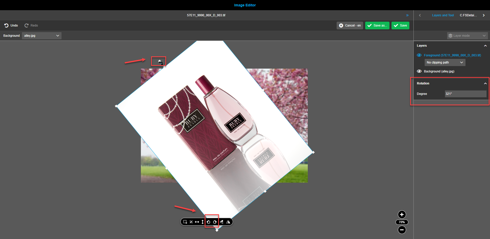 Image editor rotation