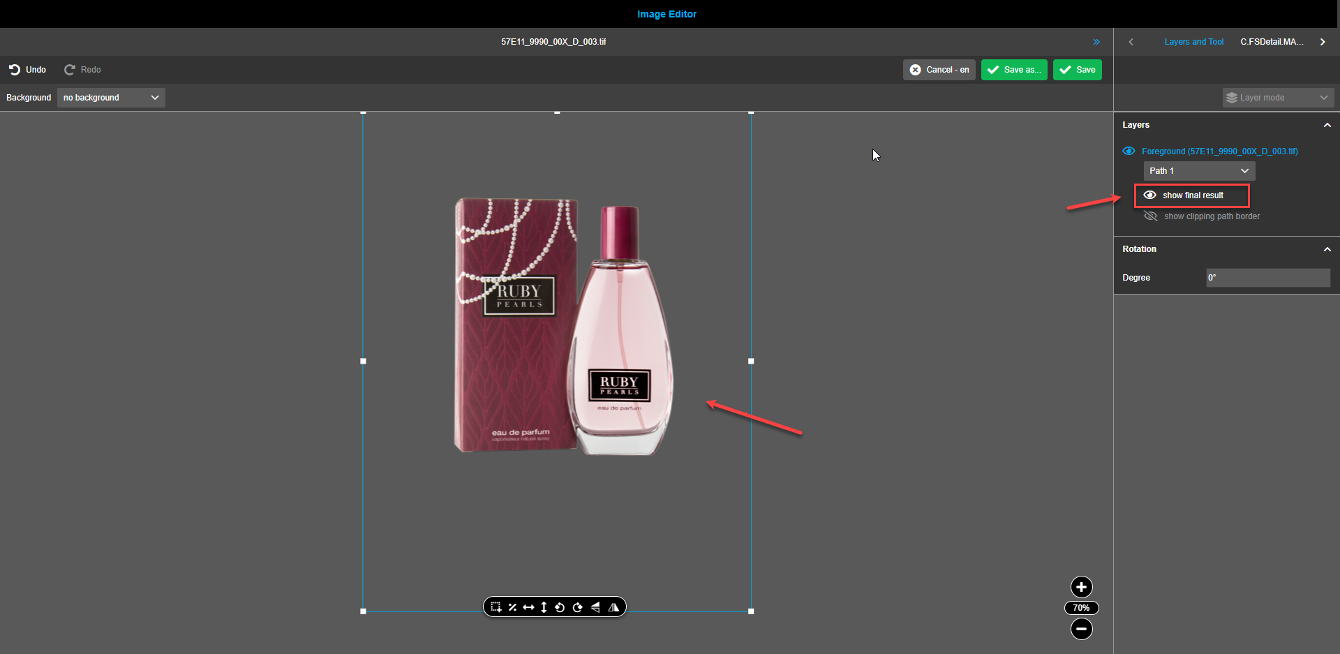Image editor clipping path final result