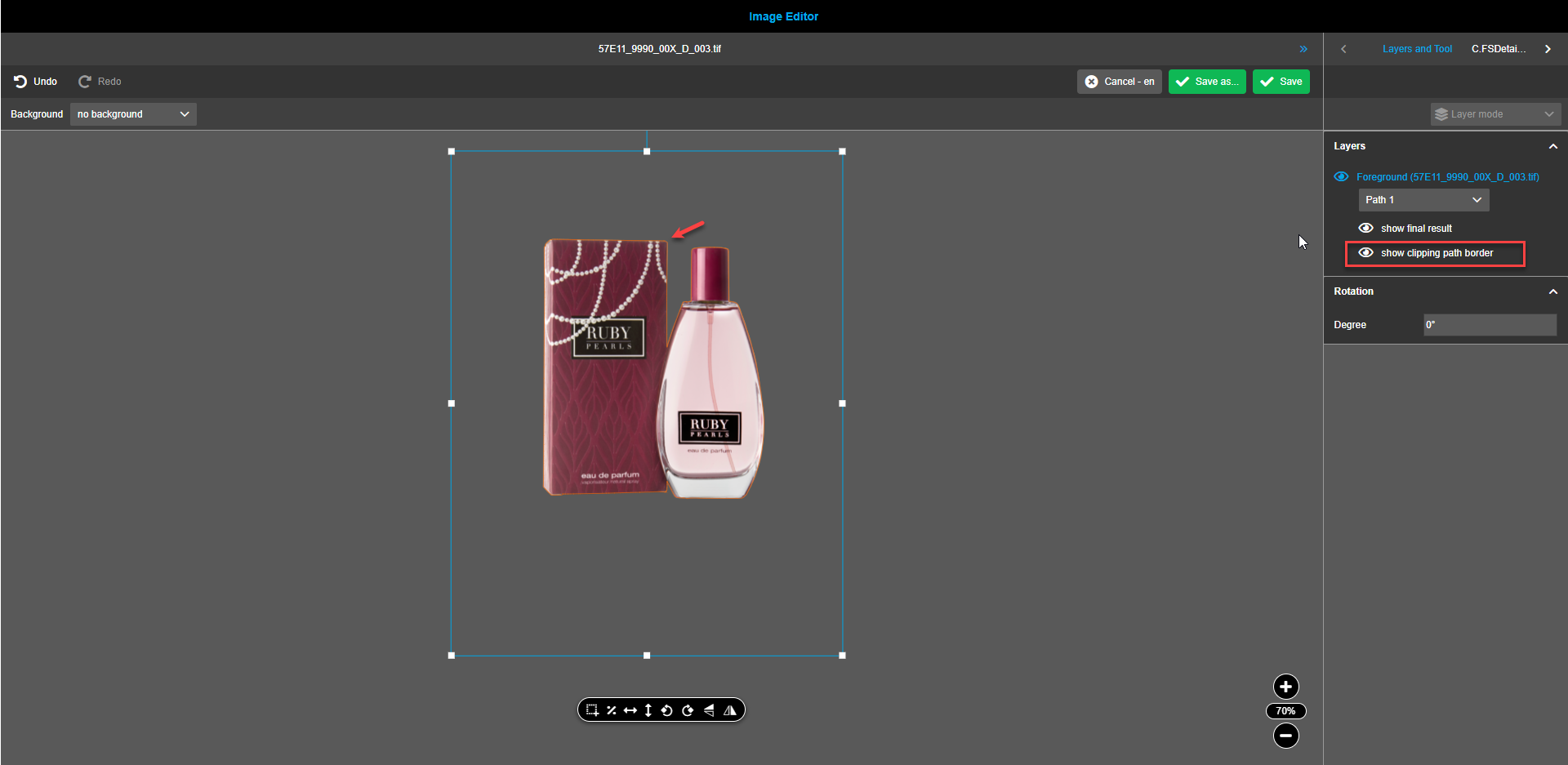 Image editor clipping path border
