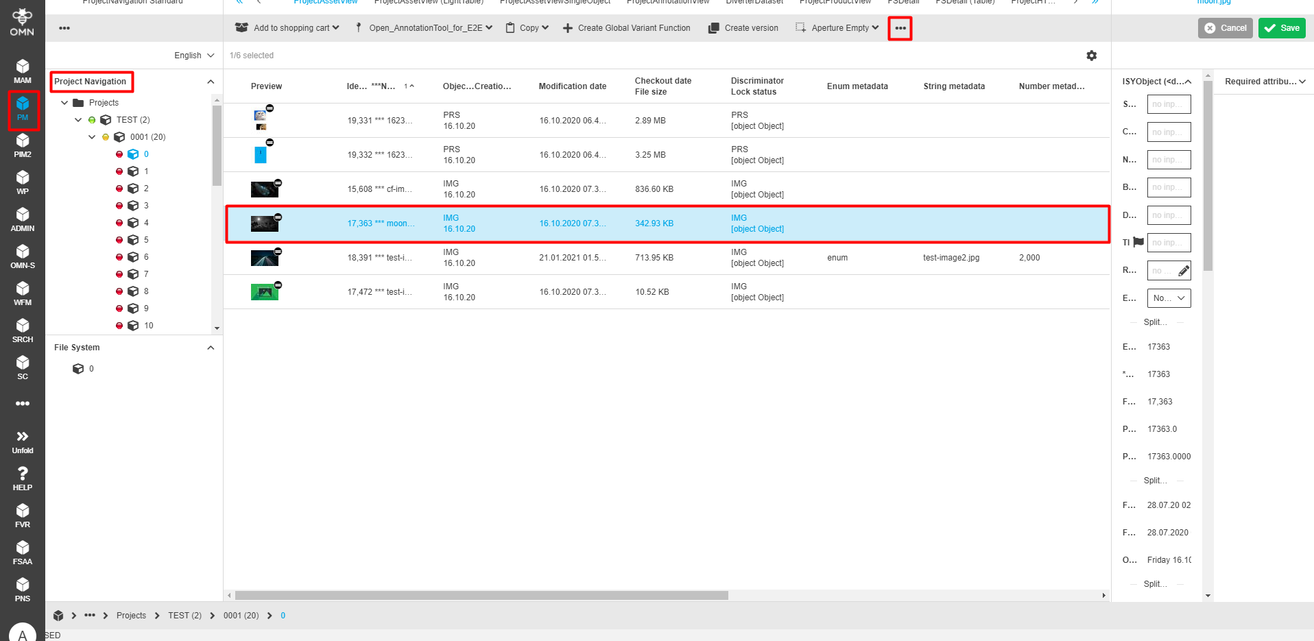 Opening of image editor from project view
