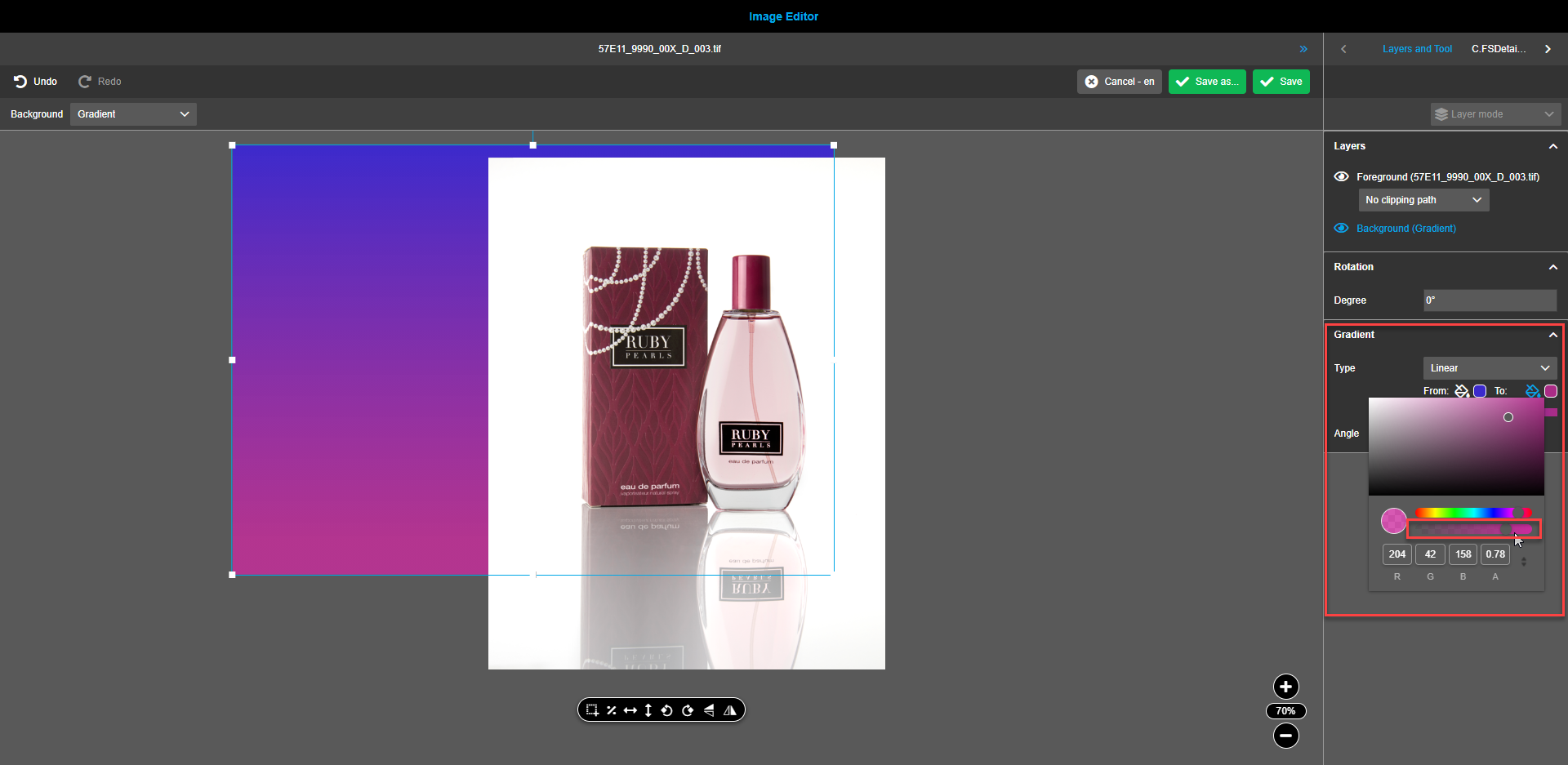 Image editor gradient opacity