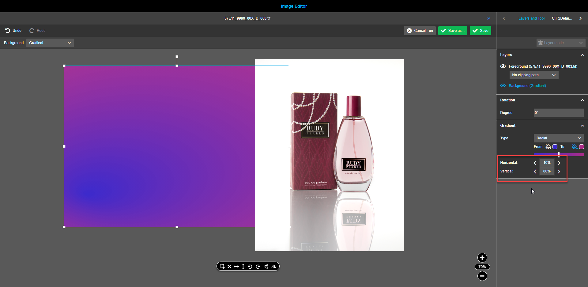 Image editor gradient steppers