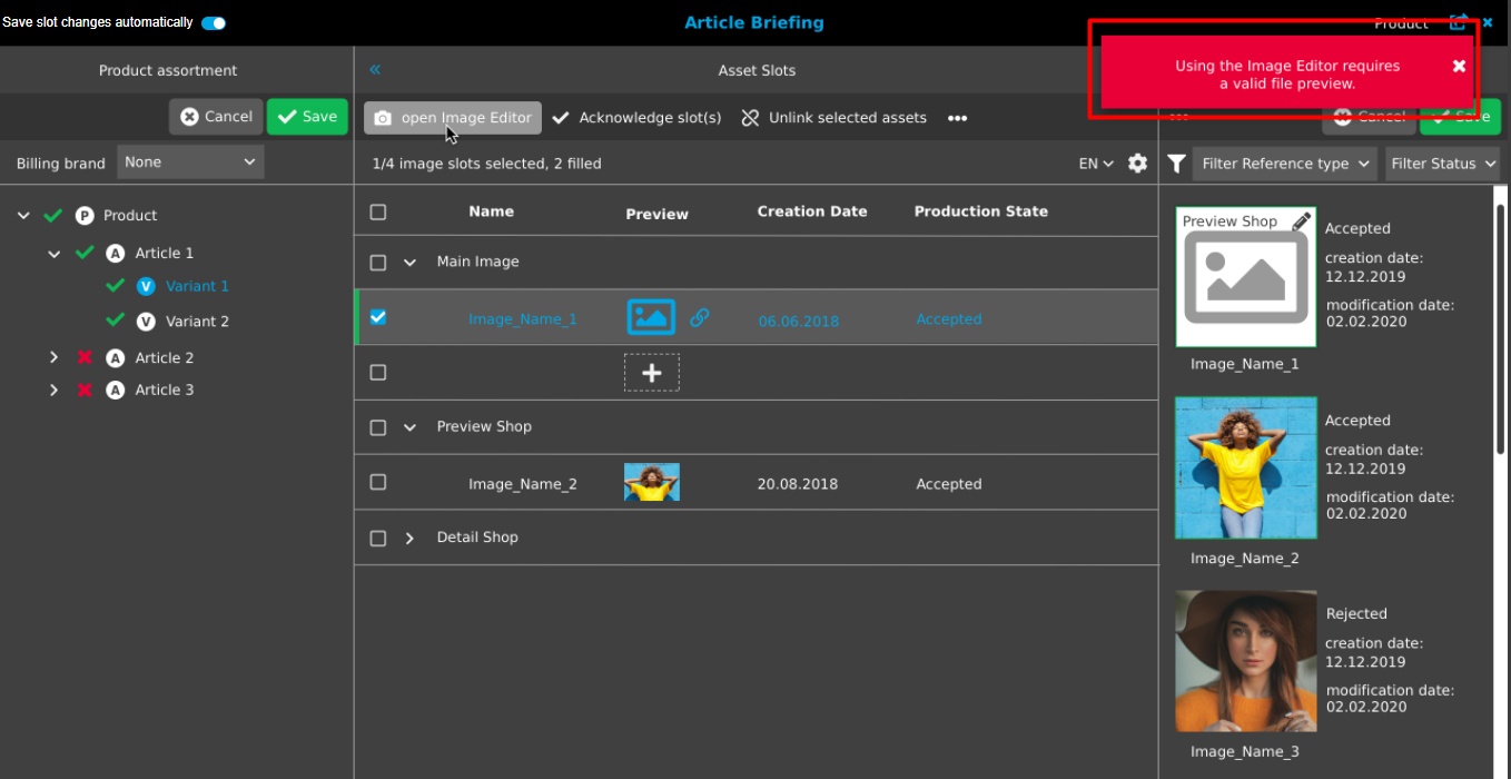 Image editor open failiure red toast message