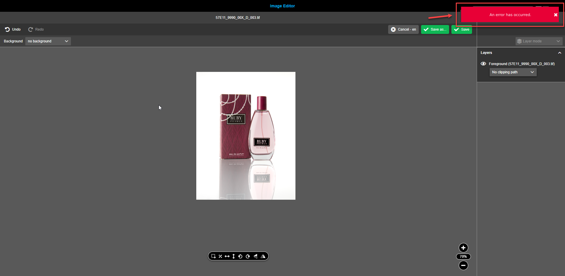 Image editor central view save failiure