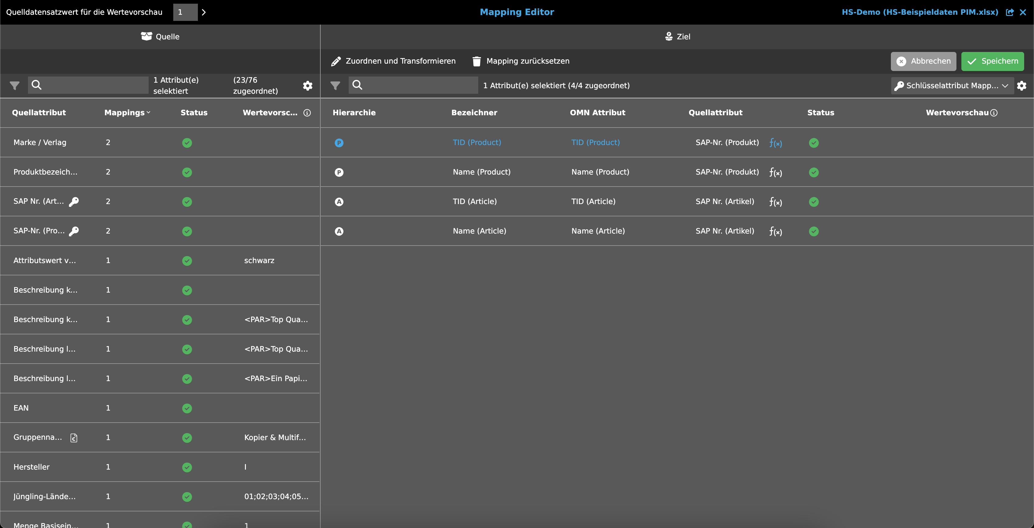 key attribute mapping