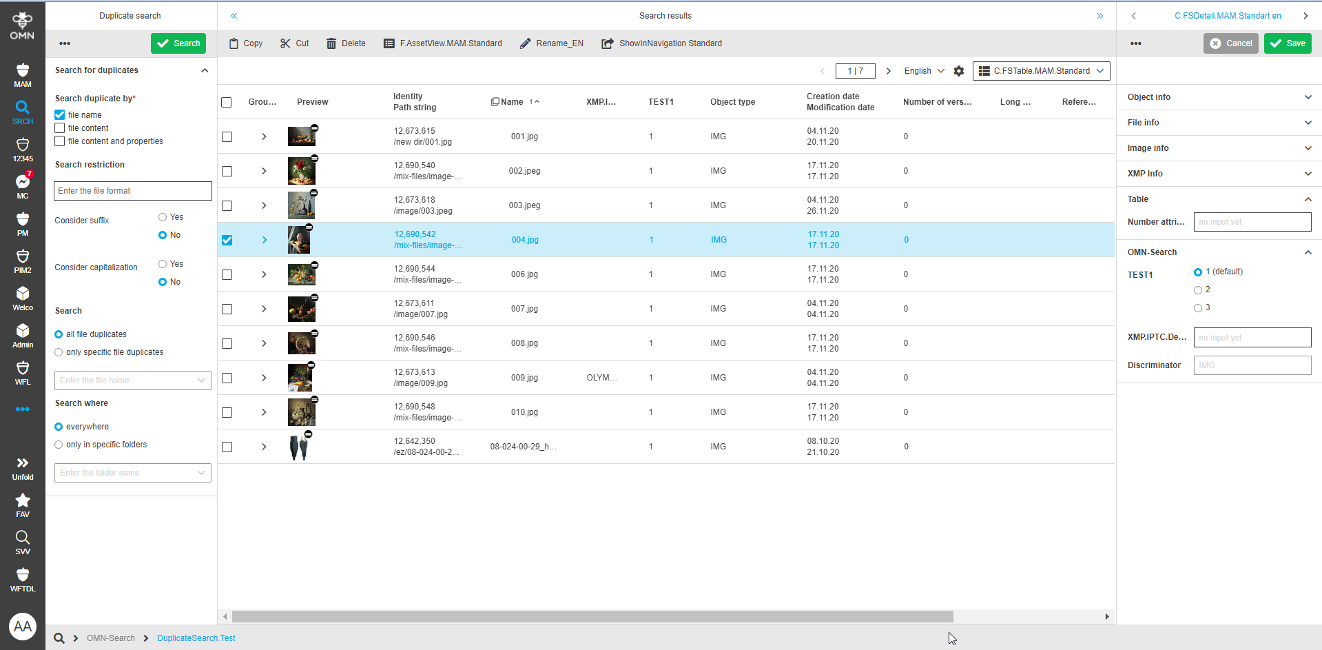 DuplicateSearch - results page