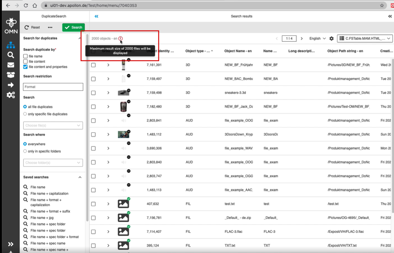 DuplicateSearch - max result indication