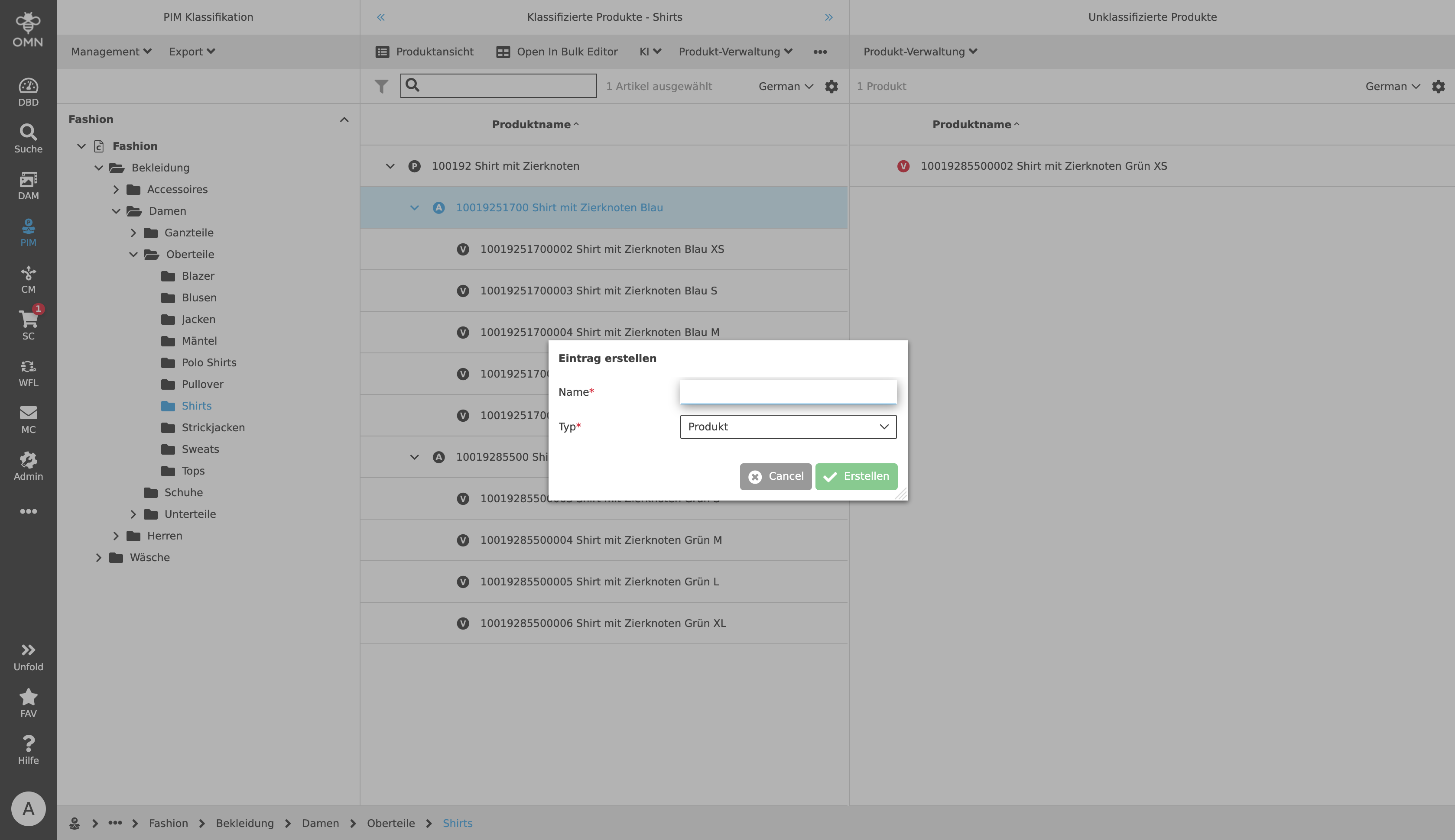 MainModule PIM ClassificationView Create