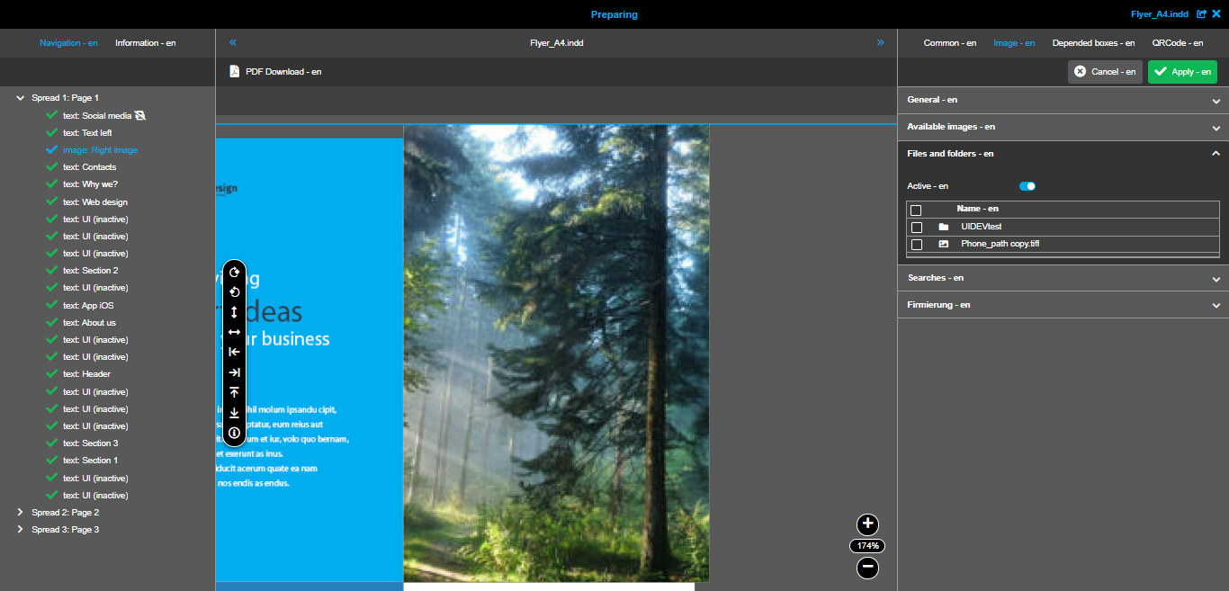 Preparing Image box Image tab Files and folders panel