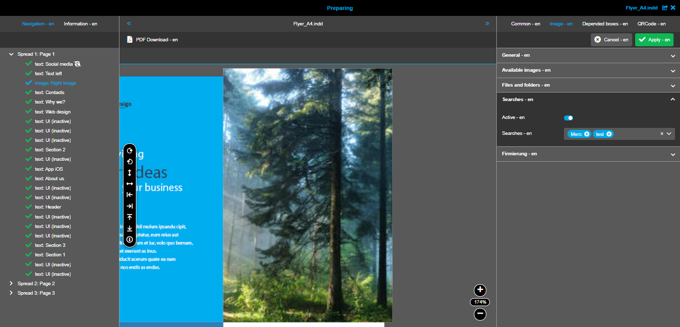 Preparing Image box Image tab Searches panel