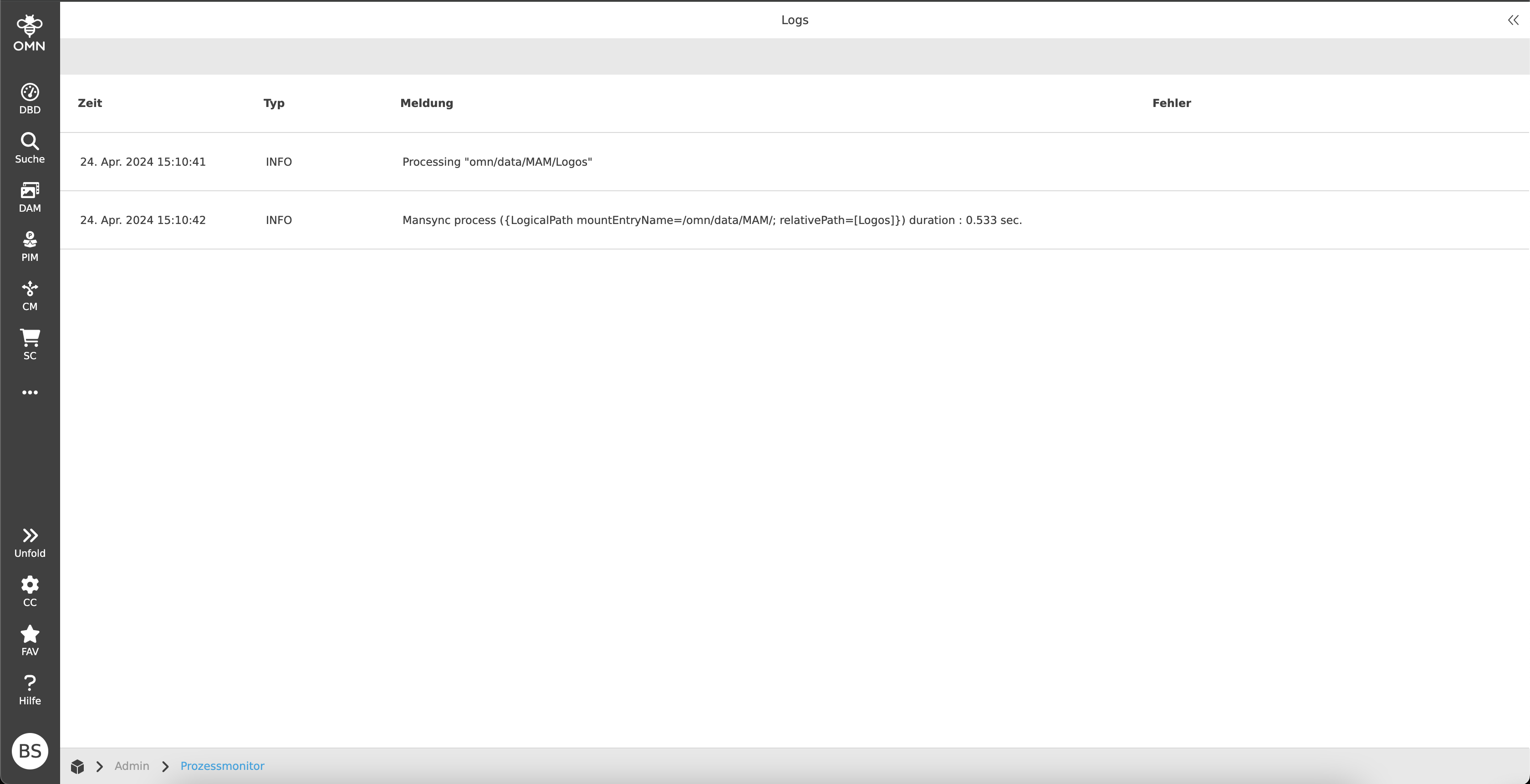Protokollansicht geöffnet in einem separaten Browser-Tab
