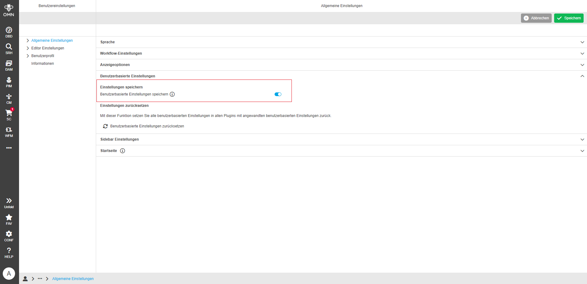 showInNav userBasedSettings