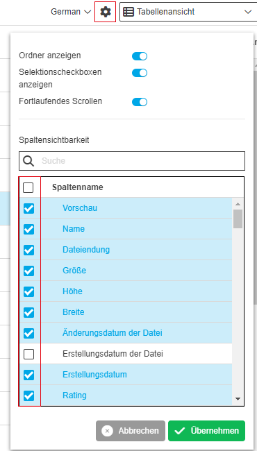 User Guide General functions and controls Columns