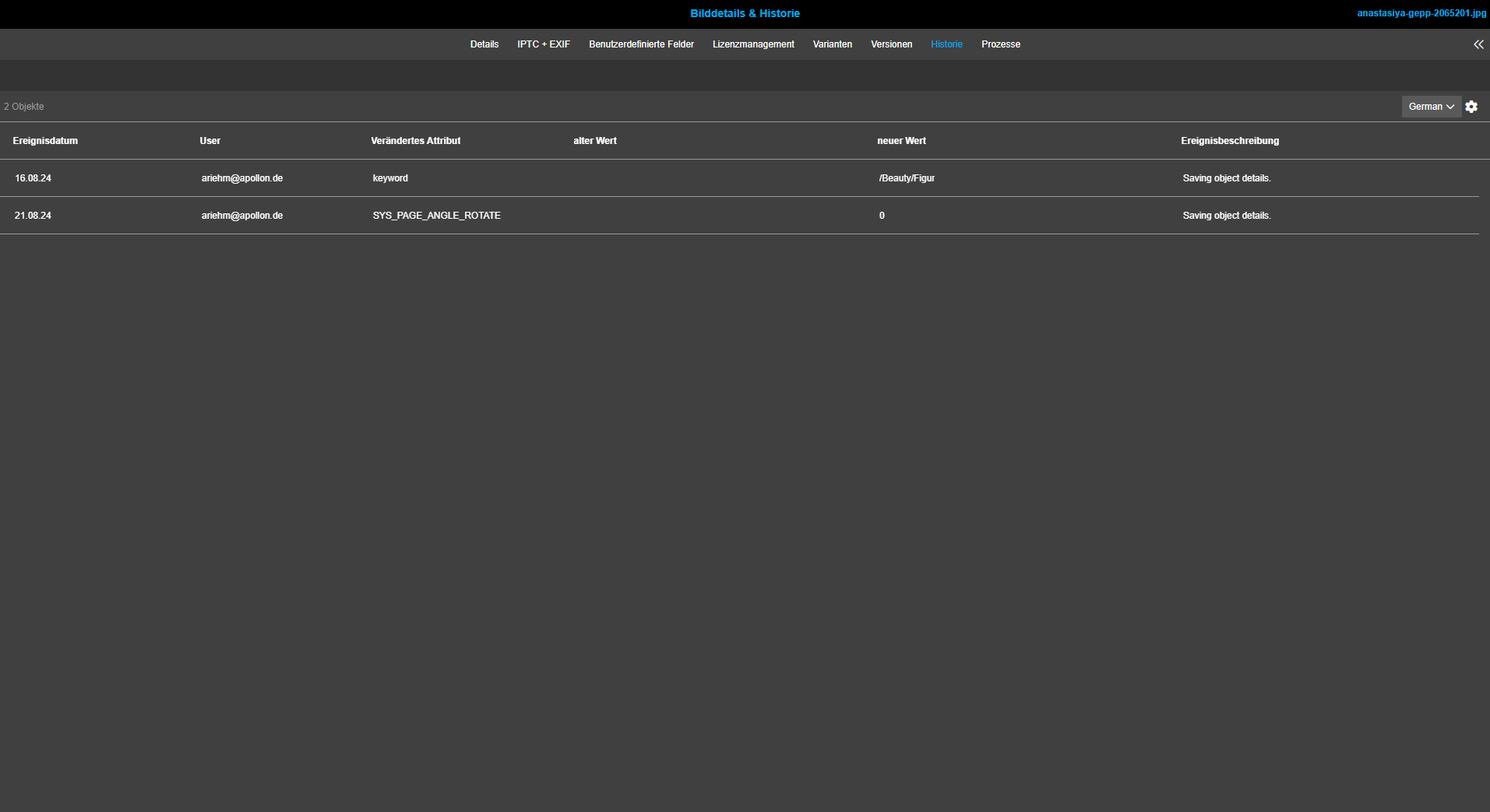 User Guide DAM historieHistorie