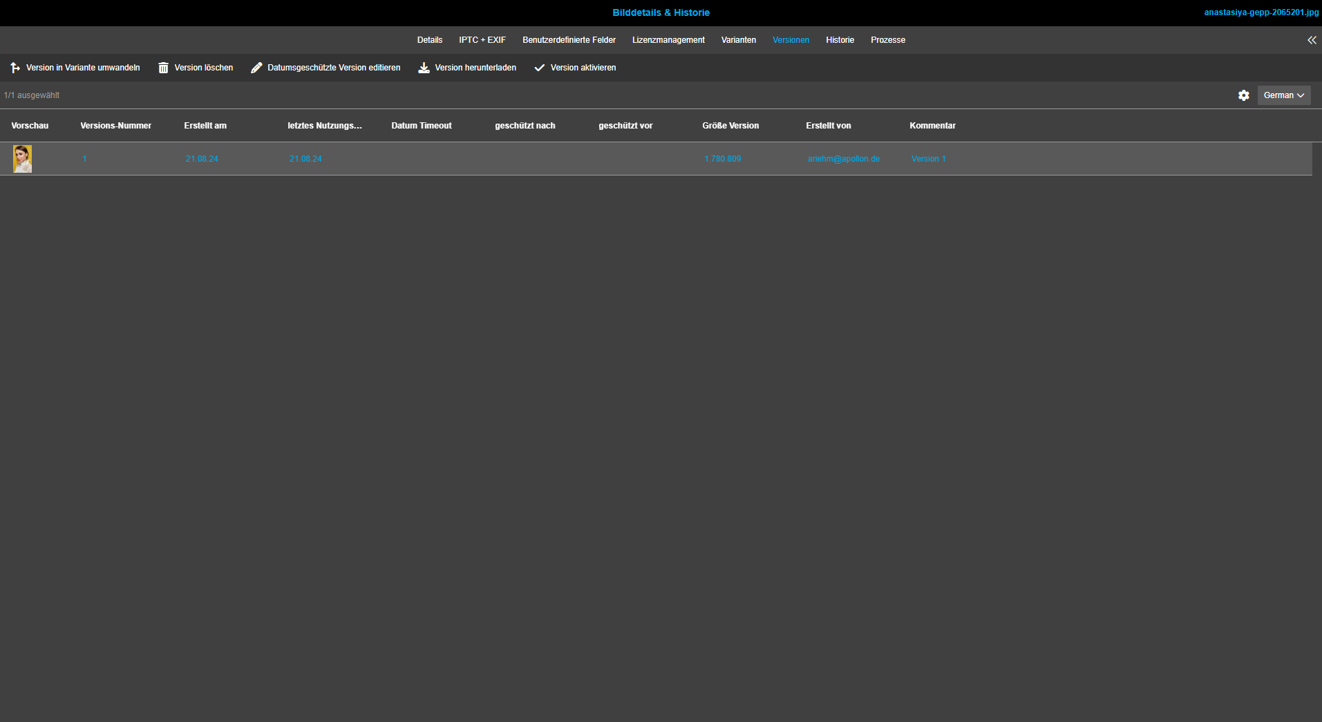 User Guide DAM historieVersionen