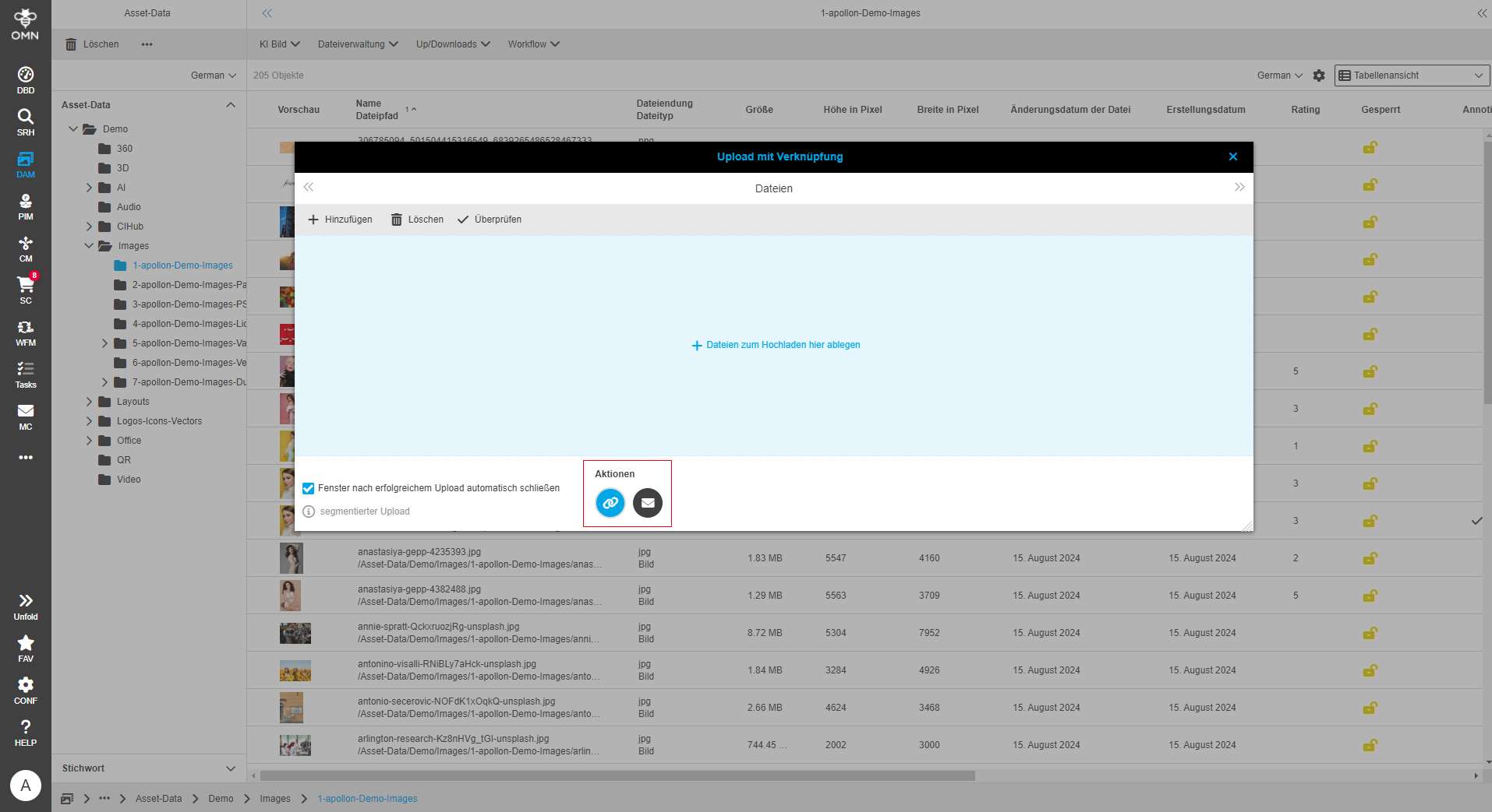 User Guide DAM uploadDialogActions