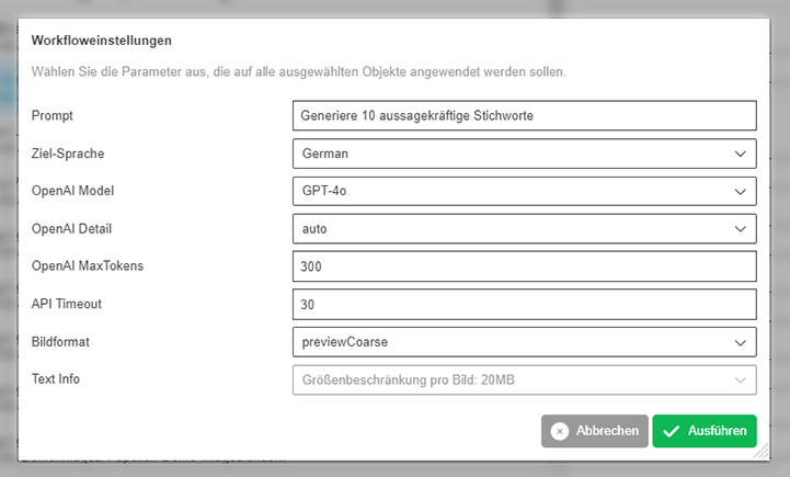 User Guide KI Services modal image analysis tags