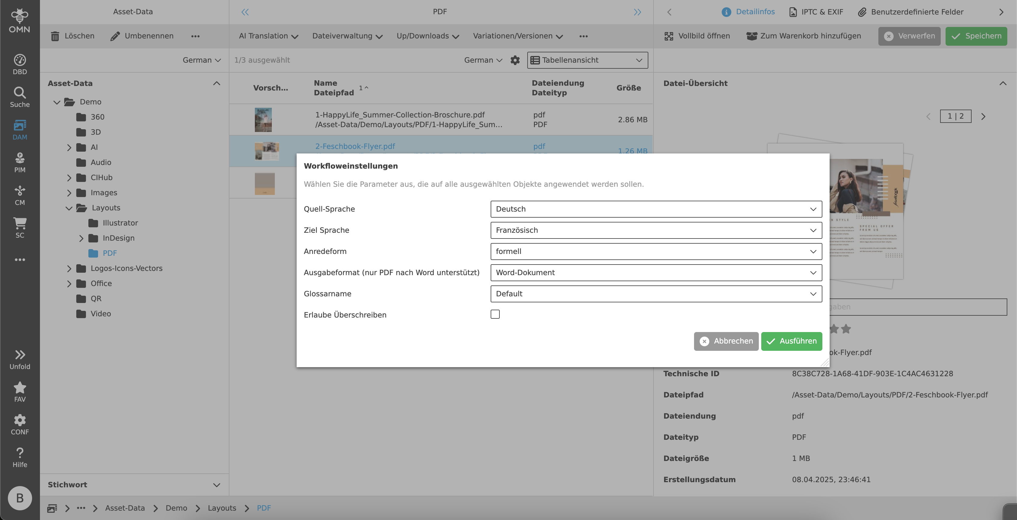 document translation parameters