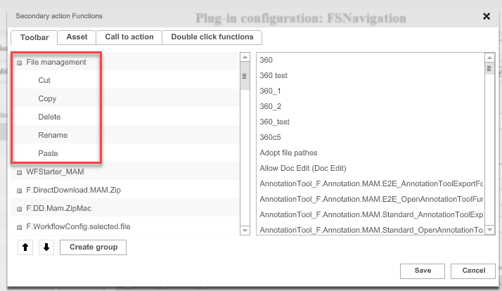 Example functions group configuration