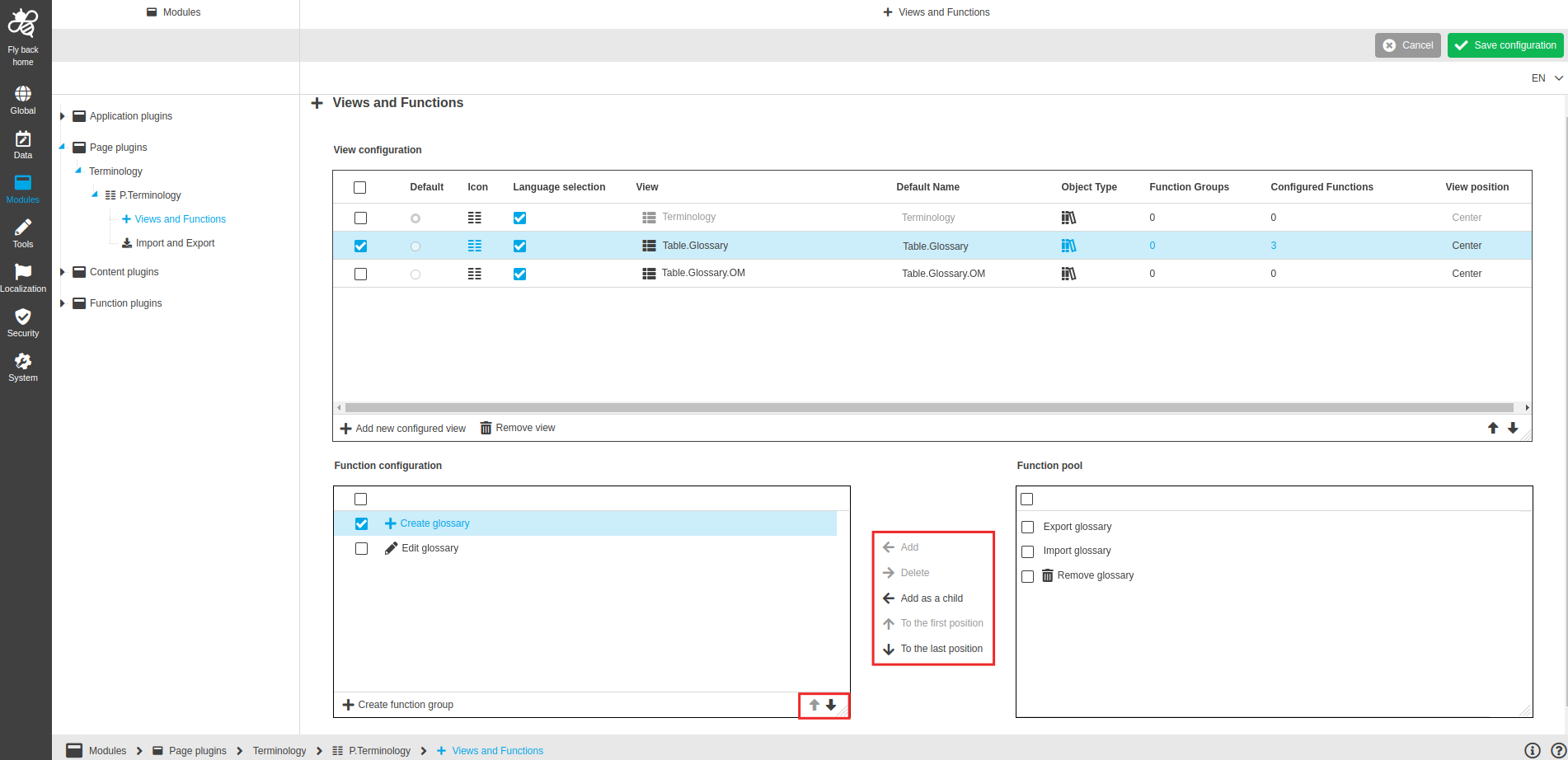 functions for configuration