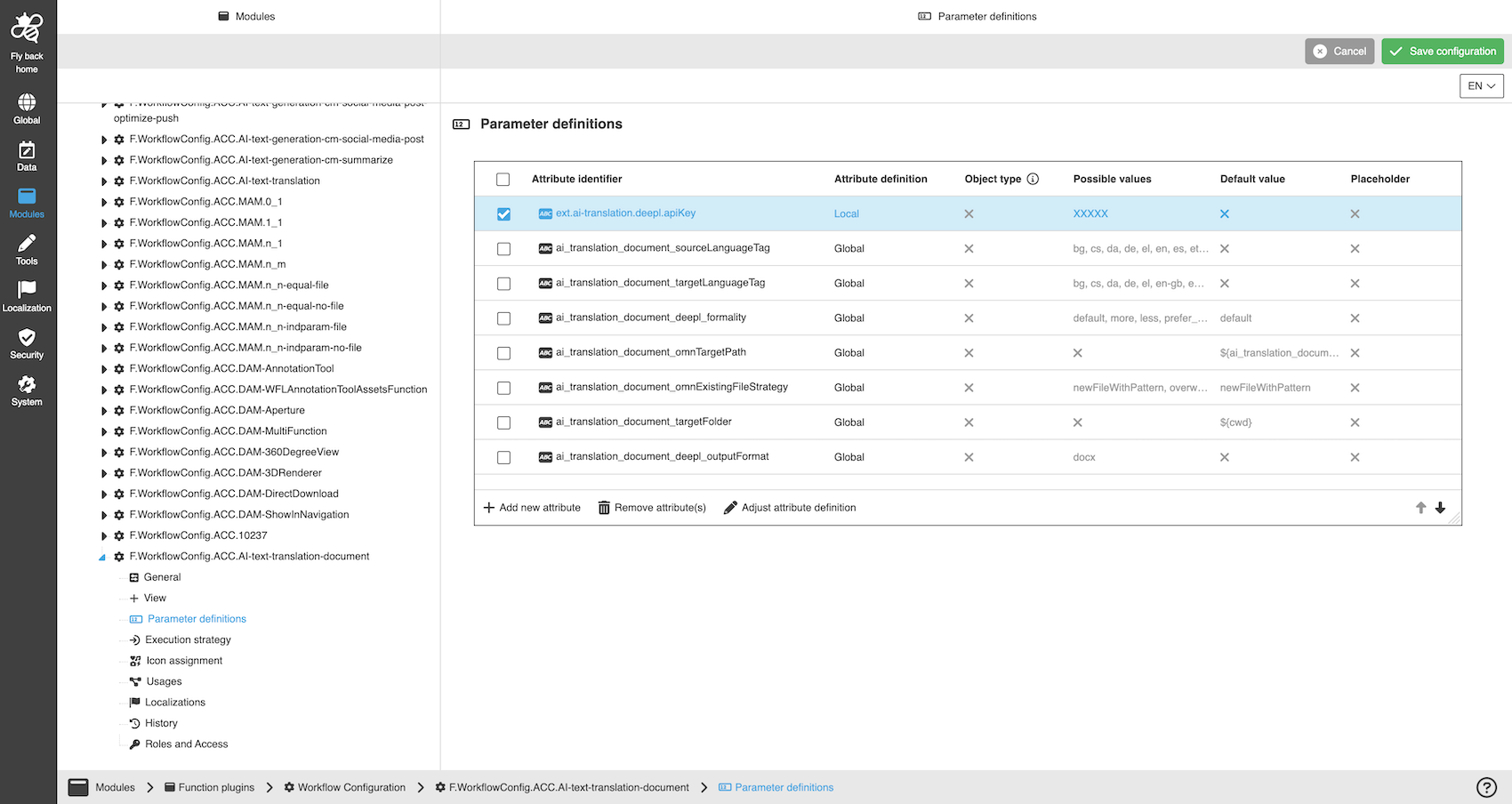 DeepL Document Translation Configuration