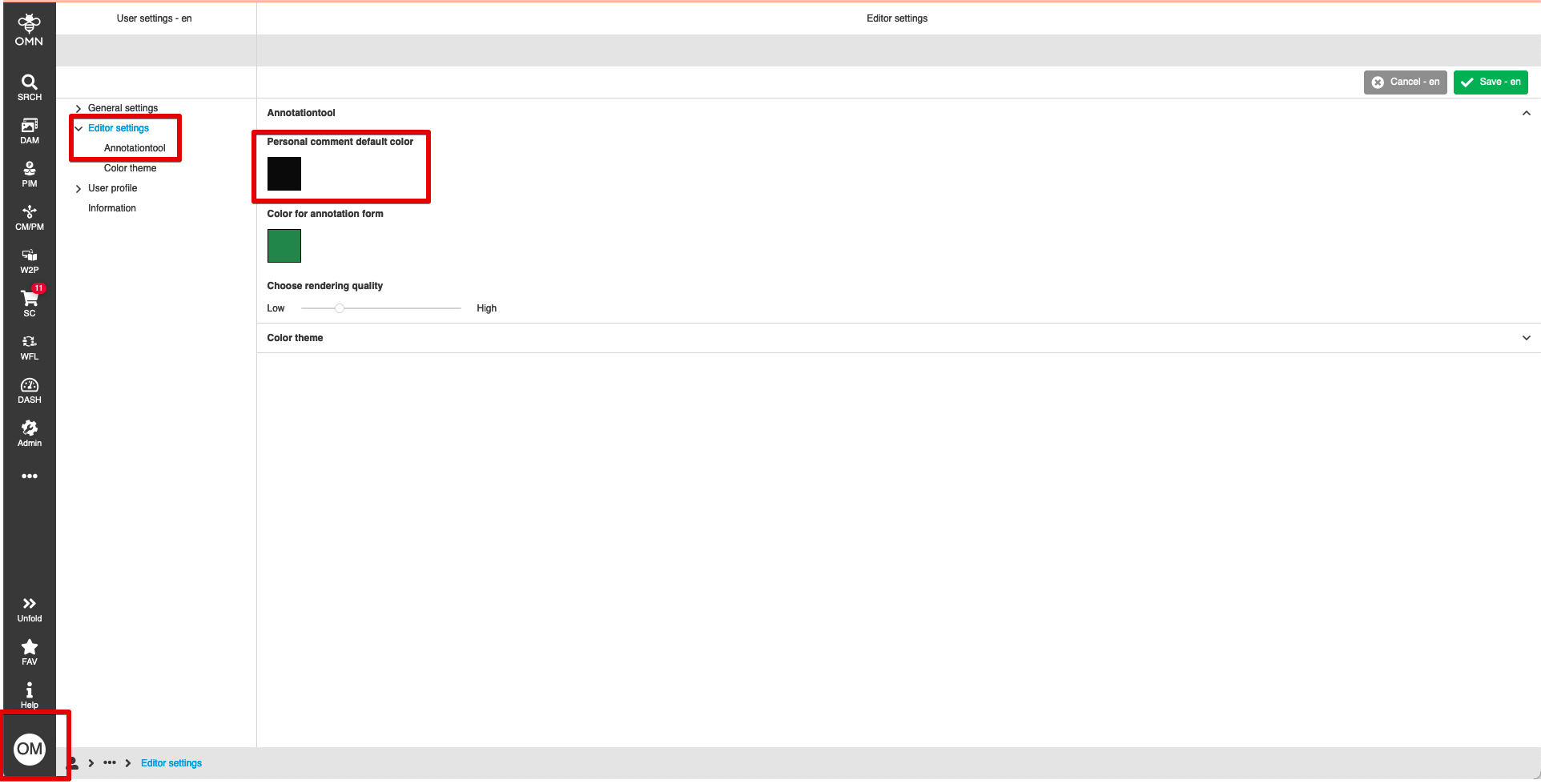 User settings annotations